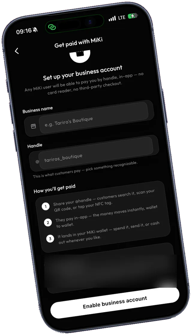 MiKi app — Take payment by handle